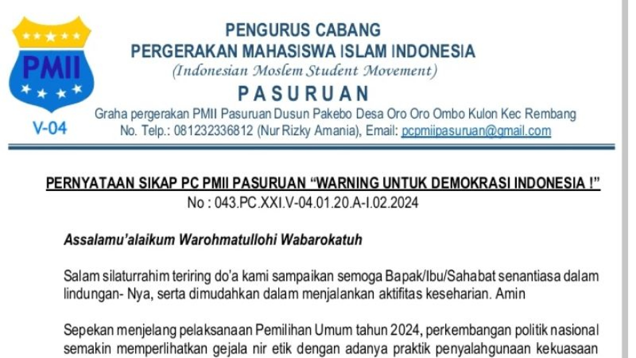 PMII Pasuruan Desak Pemulihan Demokrasi Indonesia