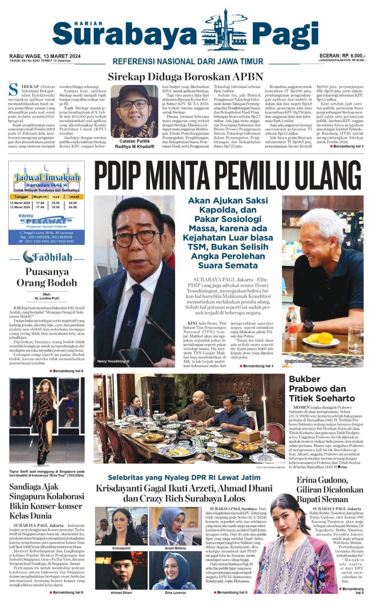 Koran Digital Surabaya Pagi 13 Maret 2024