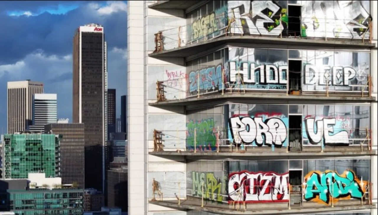 Gedung Pencakar Langit di Kota LA Penuh Grafiti