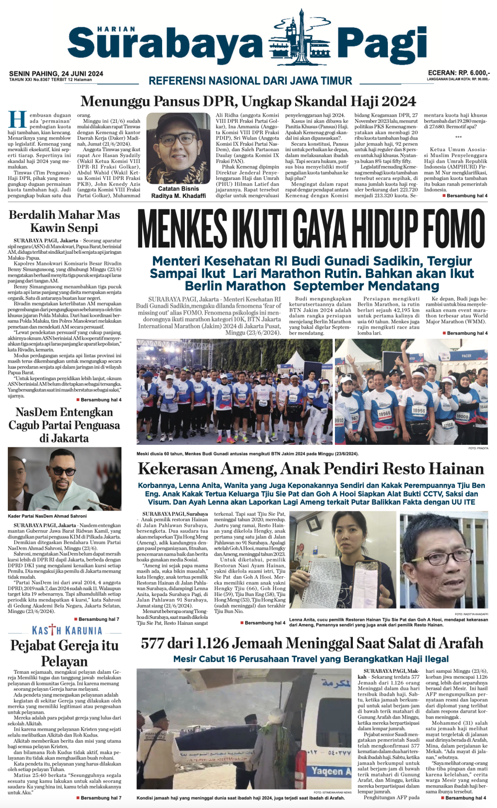 Koran Digital Surabaya Pagi 24 Juni 2024