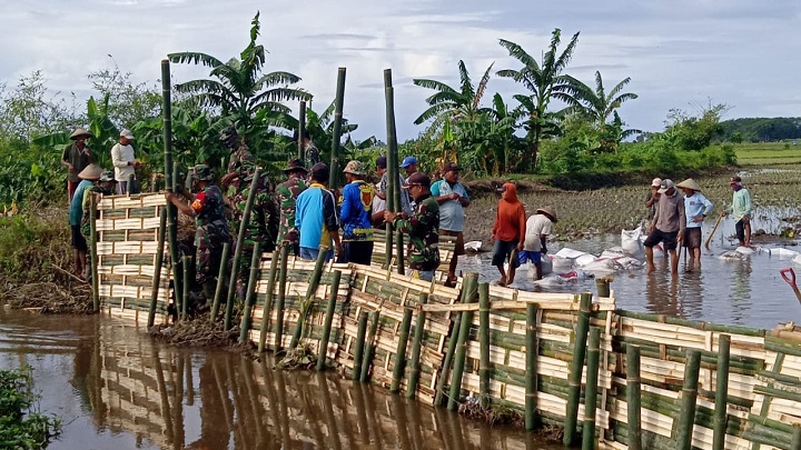 TNI di Lumajang Bantu Restorasi Tanggul Sungai Sempu Desa Darungan