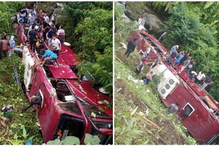 Bus Rombongan Jamaah Ziarah Asal Banten Masuk Jurang Sedalam 50 Meter