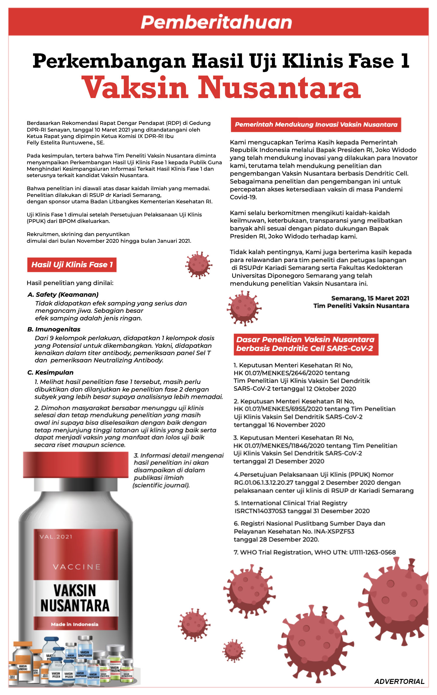 Infografis Perkembangan Hasil Uji Klinis Fase 1 Vaksin Nusantara