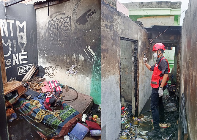 Diduga Konsleting Listrik, Rumah Pedagang Bakso di Wonorejo Surabaya Terbakar