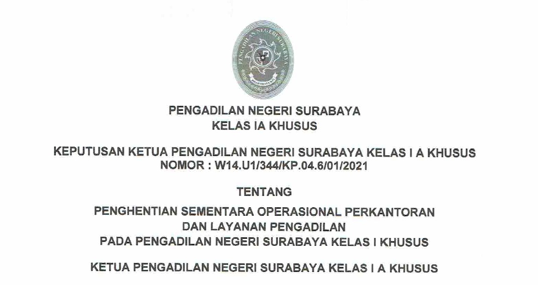 Jadi Klaster Perkantoran, PN Surabaya Lockdown