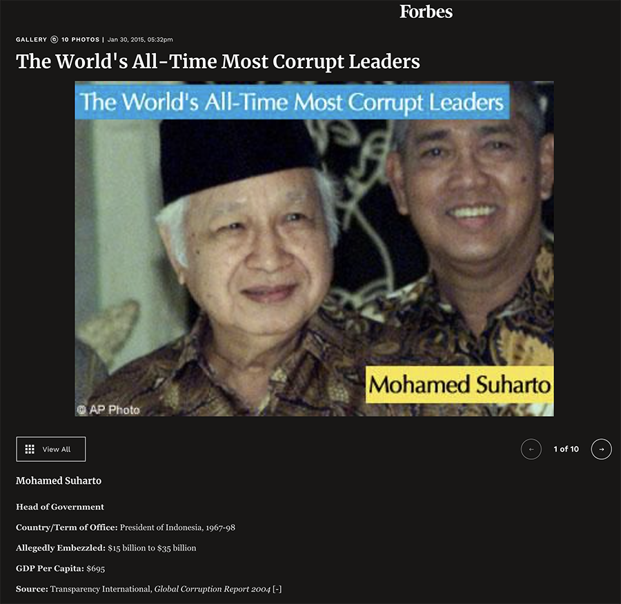 Soeharto, Dituding Majalah Forbes, Korupsi Rp456 triliun