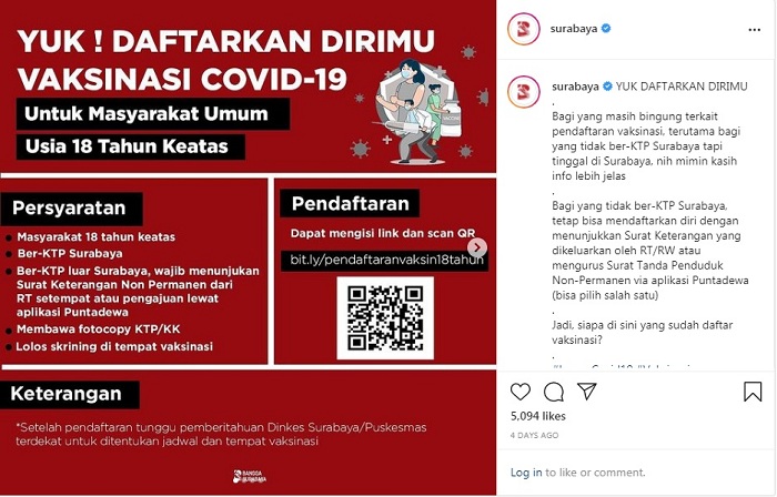 Syarat dan Cara Daftar Online Vaksinasi Covid-19 di Surabaya