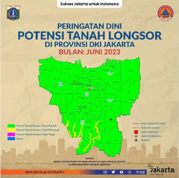 BPBD DKI Jakarta Peringatkan Wilayah Jaktim dan Jaksel Rawan Longsor
