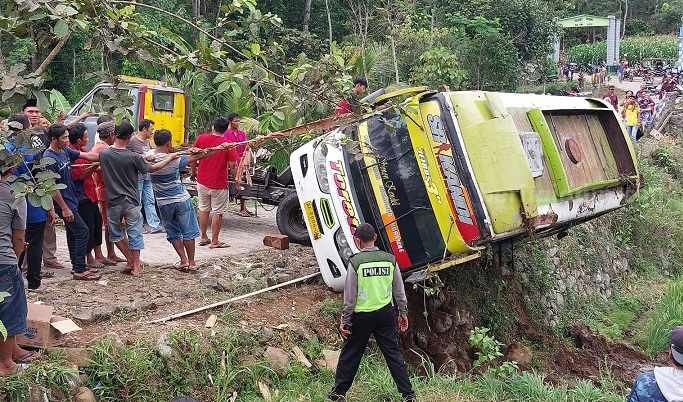 Bus Terguling ke Sawah, 12 Penumpang Dilarikan ke Rumah Sakit