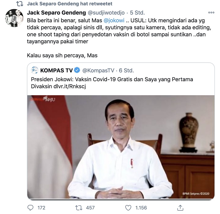 Sudjiwo Tedjo: Suntik ke Mas Jokowi, Syuting Video Satu Kamera